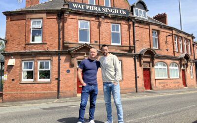 Stars from ‘Two Pints of Lager and a Packet of Crisps’ return to Runcorn, stopping in at the Buddhist Temple as they film their new U&Dave show